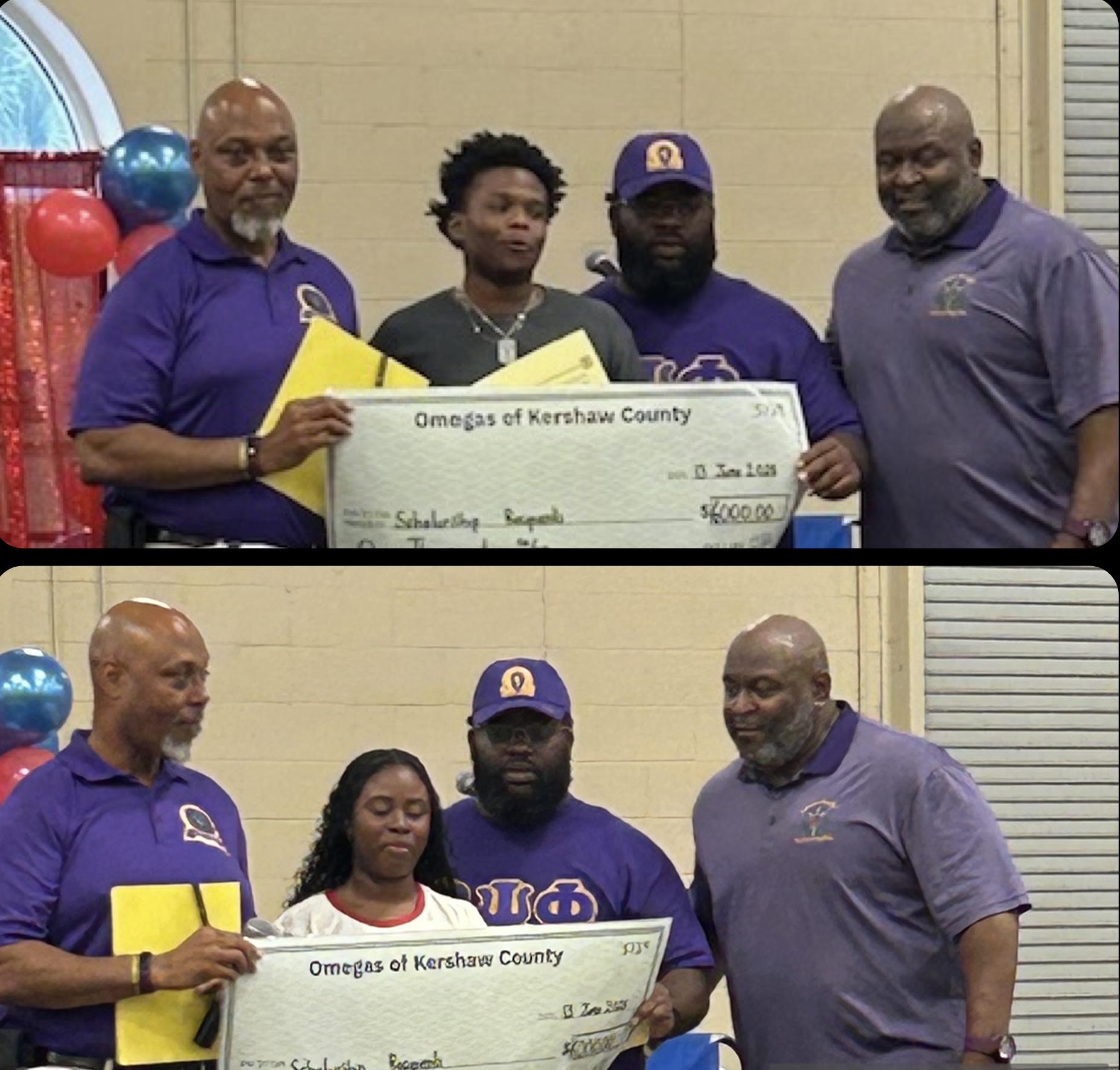 Omegas of Kershaw County presenting scholarships to local students